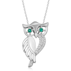 Silver Green Eyed Owl Women's Necklace
