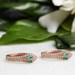 Silver Green Eyed Snake Hoop Earrings