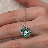 Silver Green Heart Flower Women's Necklace
