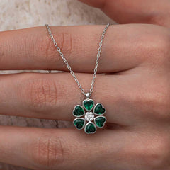 Silver Green Heart Flower Women's Necklace