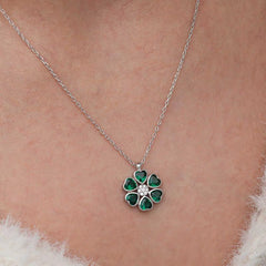Silver Green Heart Flower Women's Necklace