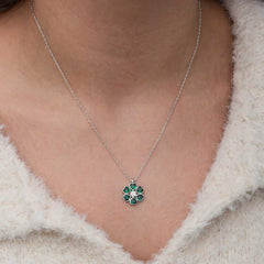 Silver Green Heart Flower Women's Necklace