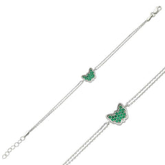 Bracelet femme papillon vert argenté
