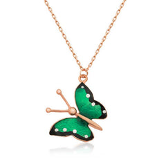 Silver Green Butterfly Women's Necklace