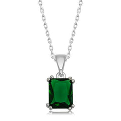 Silver Green Zircon Baguette Stone Women's Necklace