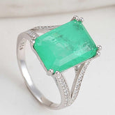 Silver Green Color Paraiba Stone Women's Ring