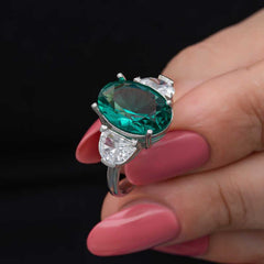 Silver Green Color Paraiba Stone Women's Ring