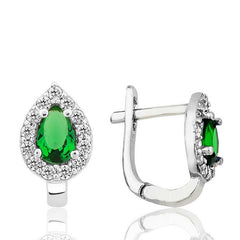 Silver Green Stone Drop J Women's Earrings