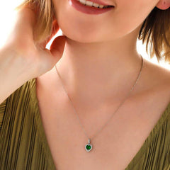 Silver Green Stone Heart Women's Necklace