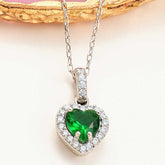 Silver Green Stone Heart Women's Necklace