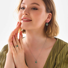 Silver Green Stone Heart Women Set