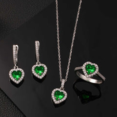 Silver Green Stone Heart Women Set