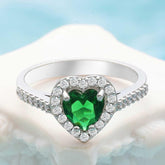 Silver Green Stone Heart Women's Ring