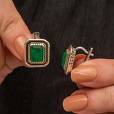Silver Green Stone Authentic Women's Earrings