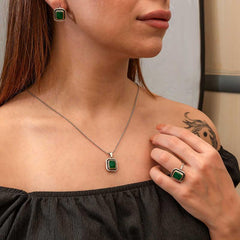 Silver Green Stone Authentic Women's Set