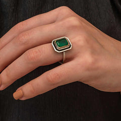 Silver Green Stone Authentic Women's Ring