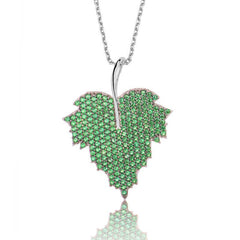 Silver Green Leaf Women's Necklace