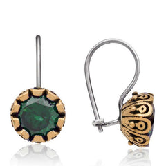 Silver Green Round Authentic Women's Earrings