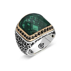 Silver Green Zircon Stone Men's Ring