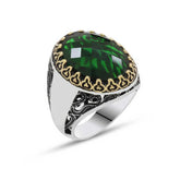 Silver Green Zircon Stone Men's Ring