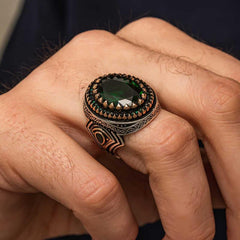 Silver Green Zircon Stone Men's Ring