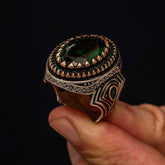 Silver Green Zircon Stone Men's Ring