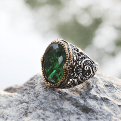 Silver Green Zircon Stone Men's Ring