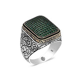Silver Green Zircon Stone Square Men's Ring