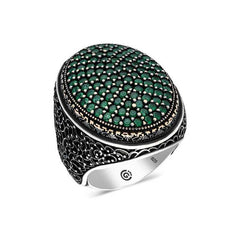 Silver Green Zircon Stone Oval Men's Ring