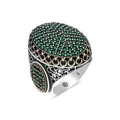 Silver Green Zircon Stone Oval Men's Ring