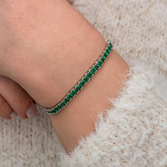 Gümüş Yeşil Zirkon Taşlı Su Yolu Kadın Bileklik