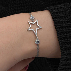 Silver Star Evil Eye Women's Bracelet