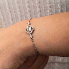Silver Clover Baguette Stone Women's Bracelet