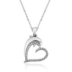 Silver Heart Dolphin Necklace for Women