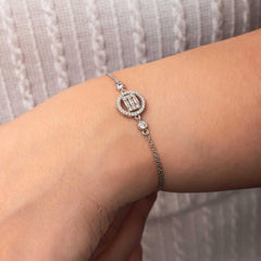 Silver Round Baguette Stone Women's Bracelet
