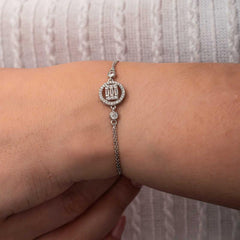 Silver Round Baguette Stone Women's Bracelet