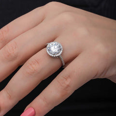 Silver Round Mounted Single Stone Women's Ring