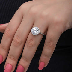 Silver Round Mounted Single Stone Women's Ring