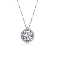 Silver Round Mounted Single Stone Necklace