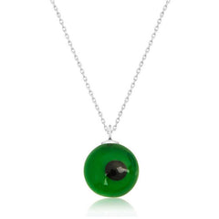 Collier rond en argent et verre vert pour femme avec œil maléfique