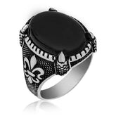 Silver Lily Flower Patterned Claw Men's Ring