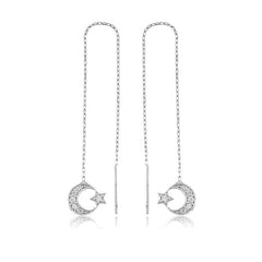Boucles d'oreilles chaîne en argent lune étoile