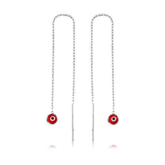 Boucle d'oreille mauvais œil rouge avec chaîne en argent