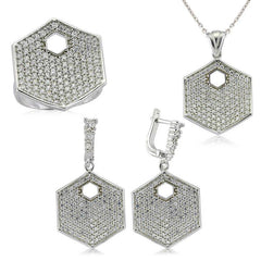 Silver Zircon Stone Hexagon Women's Set