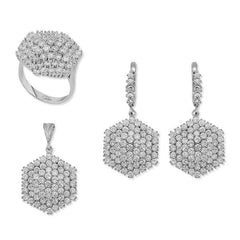 Silver Zircon Stone Hexagon Women's Set