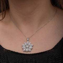 Silver Zircon Stone Flower Women's Necklace