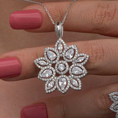 Silver Zircon Stone Flower Women's Necklace
