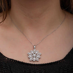 Silver Zircon Stone Flower Women Set