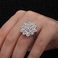 Silver Zircon Stone Flower Women Set