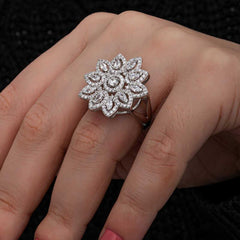 Silver Zircon Stone Flower Women's Ring